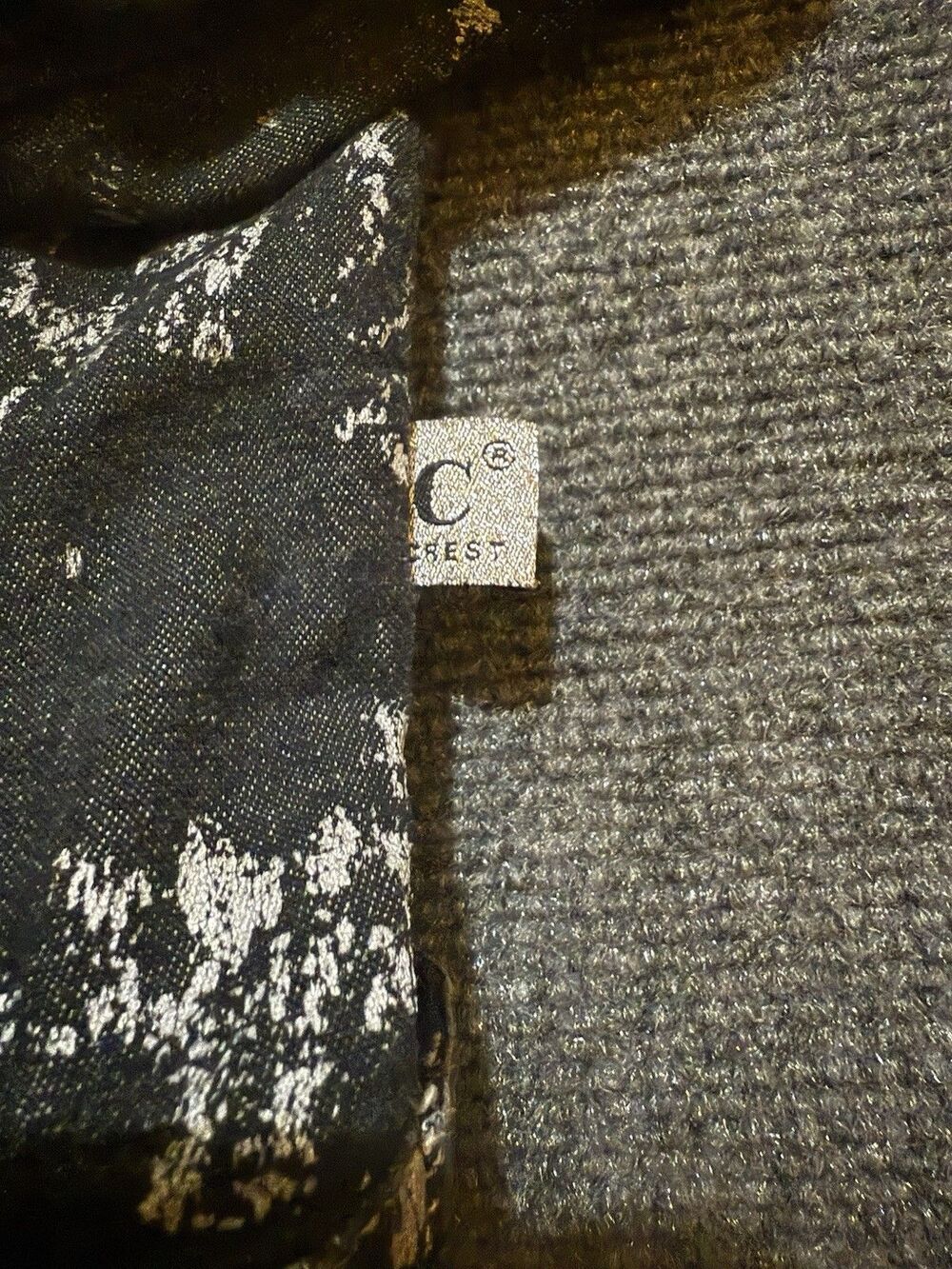 Crest Jeans Black Denim Jacket Silver Foil Gothic Grunge Biker No Size Label - Picture 11 of 11